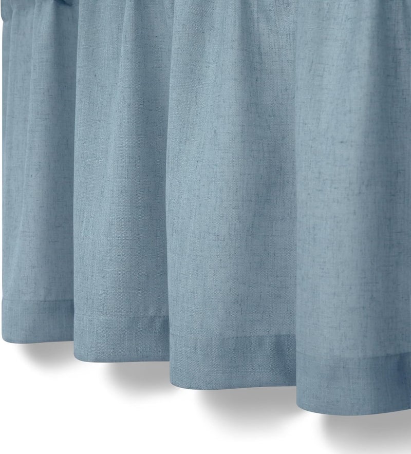 Pitalk Farmhouse Kitchen Valance for Windows Burlap Light Blue Linen Sheer Valance Curtain for Living Room Bathroom Laundry Rustic Country Blue Cafe Curtain Small Boho Decor 18 inch Length Stone Blue - Image 4